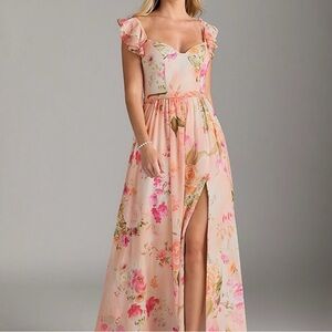 Azazie Floral Peach Maxi Dress